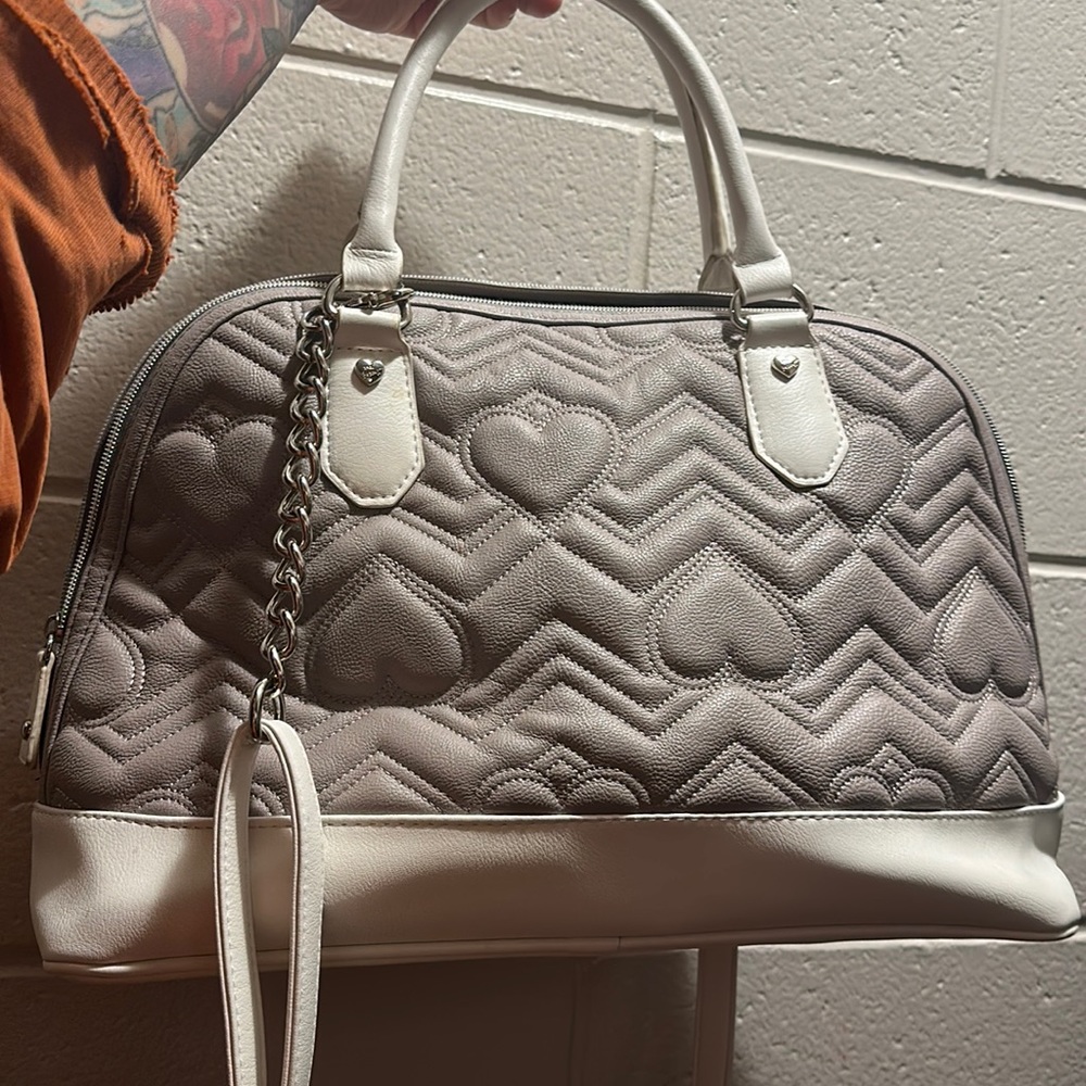 Light purple and white quilted heart Betsy Johnson bag